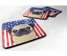 Carolines Treasures BB2192FC Untersetzer aus Schaumstoff, Motiv American Flag and Fawn Mops, 8,9 cm, mehrfarbig, 4 Stück