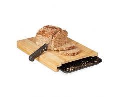 Relaxdays Schneidebrett mit Auffangschale, erhöhtes Bambus Brotbrett, Schublade aus Kunststoff, 3,5 x 38 x 26 cm, natur