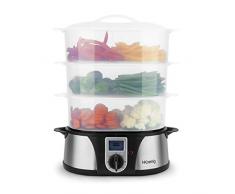 H.Koenig VAP12 Dampfgarer / 3 Garschüssel / 12 L Fassungsvermögen / Timer / 1000 W / LCD-Anzeige / Edelstahl / schwarz