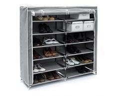 Relaxdays Schuhschrank VALENTIN breit HxBxT: 108,5 x 114 x 30,5cm Schuhregal mit 7 Ablagen für 36 Paar Schuhe aus Vlies mit Stoffbezug Stoffregal für staubfreie Lagerung dank Reißverschluss, anthrazit