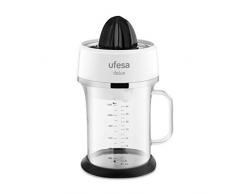 Ufesa EX4970 Delux-Elektrische Zitruspresse, Saftpresse, 1,5L Krug, Mit Kühlschrankabdeckung, spülmaschinenfest, 40, Kunststoff, 1.2 liters, Weiß/Schwarz