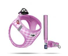 Curli Vest Geschirr Air-Mesh + Basic Leine, Pink-Caro