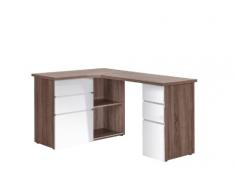 MAJA-Möbel 9543 8056 Schreib- und Computertisch, Eiche Trüffel sägerau Nachbildung - weià Hochglanz, Abmessungen BxHxT: 145 x 76,6 x 101,5 cm