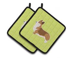 Caroline s Treasures Corgi Schachbrett grün Paar Topflappen bb3820pthd, 7.5hx7.5 W, multicolor