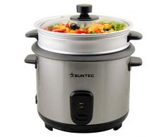 SUNTEC 2 in 1 Reiskocher und Dampfgarer in Edelstahl Optik – 1 Liter Kapazität | max 400 Watt | mit Warmhaltefunktion | inkl Messbecher und Löffel | RKO-9974 Thuy-Denise