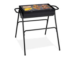 Relaxdays Holzkohlegrill, tragbarer Standgrill, Garten, rechteckiger Grillrost mit Griffen, HBT 82 x 89 x 87 cm, schwarz