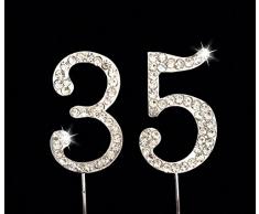 35th Birthday / Wedding Anniversary Number Cake Topper with Sparkling Rhinestone Crystals - 1.75 by Charming Collections