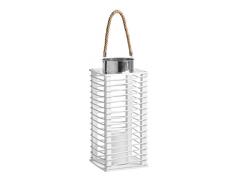 Gartenfreude Rattan Laterne Gartenlaterne mit LED Kerze, weiß, 17 x 17 x 39 cm