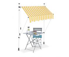 Relaxdays Klemmmarkise, Balkon Sonnenschutz, einziehbar, Fallarm, ohne Bohren, höhenverstellbar, 150 cm breit, gelb gestreift