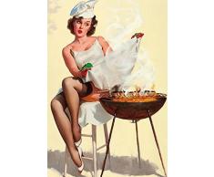 Schatzmix Pinup/pin up sexy Frau am Grill Grill Zeit BBQ schwenker erotik Metal Sign deko Sign Garten Blech