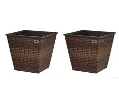 Gartenfreude 2 Stück 61 Liter Pflanzkübel Pflanzgefäße Blumenkübel Blumentopf für Blumen etc. aus Polyrattan 41,5 x 41,5 x 38 cm, wasserdichter Kunststofftopf, bicolour braun