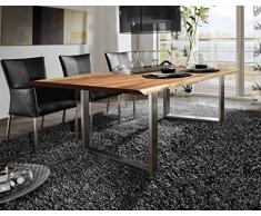 SAM® Stilvoller Esszimmertisch Ida aus Akazie-Holz, Baumkantentisch mit lackierten Beinen aus Roheisen, naturbelassene Optik mit einer Baumkanten-Tischplatte, 180 x 90 cm
