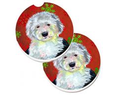 Caroline s Treasures Old English Sheepdog rot grün Schneeflocken Weihnachts Set von 2 Tasse Halterung Auto Untersetzer lh9351carc, 2,56, multicolor