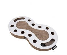 District 70 - 5122 - SNAKE Interaktives Katzenspielzeug für Katzen aus Wellpappe - Kratzer mit Kugelbahn - 54 x 28 x 6 cm - Weiß