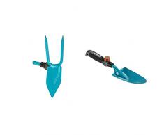 Gardena combisystem-Gartenhacke: Hacke mit herzförmigem Blatt, 2 Zinken, 7 cm Arbeitsbreite & combisystem-Blumenkelle: Gartenschaufel für An- und Umpflanzarbeiten, Arbeitsbreite 8.5 cm