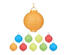 Relaxdays, farbig LED Lampions bunt, 10 Stück, batteriebetrieben, Draußen & Drinnen, zum Aufhängen, Papierlaterne Ø 20cm