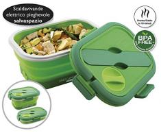 Macom Just Kitchen 865 Space Lunch to go Rechaud Elektro zusammenklappbar platzsparend, 35 Watt, grün/weiß