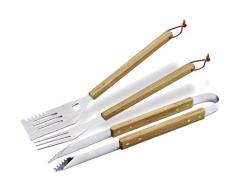 Enders Grillbesteck Set 8753, BBQ Grill-Zubehör Besteck aus Edelstahl, 3-teilig, Grill Zange, Wender, Gabel, mit Holzgriff