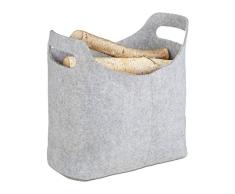 Relaxdays Kaminholzkorb aus Filz, HxBxT: 39,5 x 40 x 23 cm, 2 Griffe, faltbar, Zeitungshalter, Filzkorb, grau