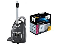 Siemens Z 7.0 Bodenstaubsauger mit Beutel VSZ7A400, sehr niedriger Stromverbrauch, XXL-Polsterdüse, langes Kabel, für Allergiker, schwarz & Siemens PowerProtect Staubsaugerbeutel VZ16GALL