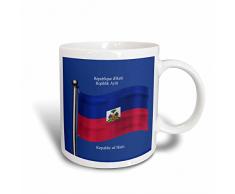 3dRose Mug_63253_2 Keramiktasse „Flagge von Haiti winkt mit der Republik Haiti, gedruckt in Englisch, Französisch und Haitianische Kreole.“, 444 ml, mehrfarbig