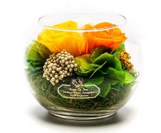 Rosen-Te-Amo Stilvoller Blumenstrauß aus 3 konservierte bunte Blumen in der Vase; Infinity Blumen im Glass: schön handgefertigt aus 100% echtes Bindegrün - 3 Jahre haltbar ohne Wasser