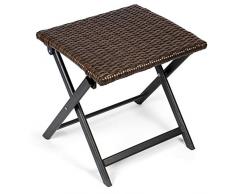 Vanage Alu Hocker mit Rattanoptik in braun - klappbarer Fußhocker - Klapphocker - Sitzhocker - Klappstuhl für Camping, Garten, Terrasse und Balkon geeignet