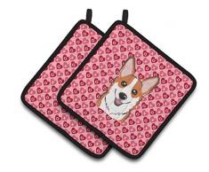 Carolines Treasures Topflappen, Korgi-Herzen, 7,5 x 7,5 W, mehrfarbig