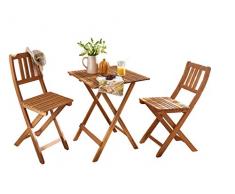SAM 3tlg. Balkon- Sitzgruppe, Garten-Möbel aus Akazien-Holz geölt, bestehend aus 1x Tisch + 2X Klappstuhl, klappbar