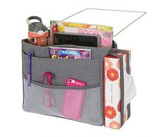 mDesign Wren Betttasche zum Einhängen – geräumiger Nachttisch Organizer aus Baumwolle – mit 3 Taschen – praktische Hängeaufbewahrung für Wasserflasche, Fernbedienung, Armbanduhr & Co. – dunkelgrau