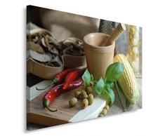 Feeby, Leinwandbild, Bilder, Wand Bild, Wandbilder, Kunstdruck 50x70cm, KÃCHE, STILLLEBEN, GESCHIRR, CAYENNE PFLANZE,