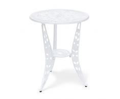 Relaxdays Bistrotisch HBT 64 x 50 x 50 cm Gartentisch aus Aluminium Tisch für Terrasse und Wintergarten Gartenmöbel im Jugendstil mit Blumen Muster, weiß