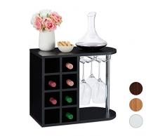 Relaxdays Weinflaschenhalter, groß, mit Glashalterung, Weinständer für 8 Flaschen, HxBxT: 42 x 52 x 28 cm, schwarz