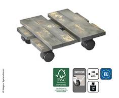 WAGNER Pflanzenroller - LOFT Shabby CHIC - Kiefer massiv sägerau, FSC, anthrazit lasiert, 28 x 28 x 8 cm, Tragkraft 100 kg - 20085702