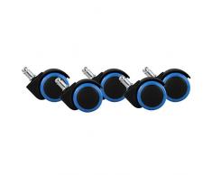 Amstyle leichtgängige Hartbodenrollen, 5er Set, für Bürostuhl 11 mm Stift, Durchmesser 50 mm, blaue, Dreh-stuhlrollen