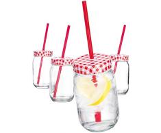Home Essentials Einmachgläser, mit Strohhalm, Gingham-Muster, 454 ml, Rot, 4 Stück