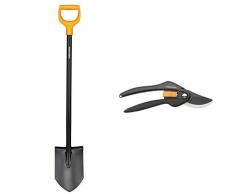 Fiskars Gärtnerspaten für harte, steinige Böden, Länge 117 cm, Hochwertiges Stahl-Blatt/Kunststoff-Stiel & Bypass-Gartenschere für frische Äste und Zweige, Hochwertige Stahl-Klingen, Länge 20 cm