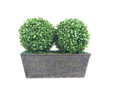 GreenBrokers Zuchtset Künstliche Doppel Buchsbaum Formschnitt Bälle in Rustikal Dose Übertopf (36 cm)