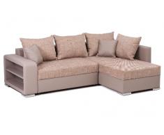 Houston Polsterecke, Ecksofa, Schlafsofa mit Bettkasten, Materialmix Kunstleder-Struktur, hellbraun / schlamm / capuccino, Schenkelmaß 226 x 160 cm