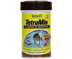 TetraMin (Hauptfutter für alle Zierfische in Flockenform, für ein langes und gesundes Fischleben und klares Wasser, plus Präbiotika für verbesserte Körperfunktionen und Futterverwertung), 100 ml Dose