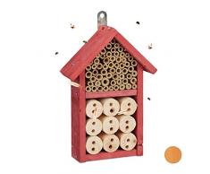Relaxdays Insektenhotel Bausatz, Insektenhaus für Käfer, Bienen & Florfliegen, zum Selberbauen, HBT 26 x 16 x 6 cm, rot