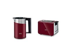 Siemens TW86104P Wasserkocher sensor for senses mit Edelstahlapplikation, (2400 Watt, 1,5 Liter) cranberry rot/schwarz & Siemens TT86104 Toaster / 860 Watt
