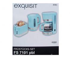 Exquisit Frühstücksset FS 7101 PBl 2 Scheiben Toaster | Wasserkocher | Teekocher | Kaffeemaschine | Kaffeeautomat | Pastell-Blau, Pastellblau