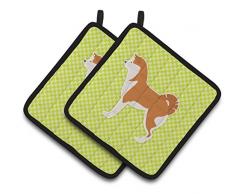 Caroline s Treasures Akita Schachbrett grün Paar Topflappen bb3872pthd, 7.5hx7.5 W, multicolor