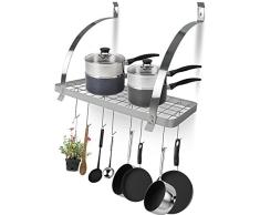 Badische Küche Wand Topf Rack mit Haken – Dekorative Wand montiert Storage Rack – Mehrzweck-Regal Organizer ideal für Küche Kochgeschirr, Geschirr, Pfannen, Bücher, Haushaltsgeräte Badezimmer chrome