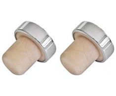 FACKELMANN Chrom Weinflaschenverschluss 3cm 2 Stück aus Kork/Kunststoff, Silber/Beige, 3 cm, 2-Einheiten