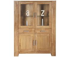 SIT-Möbel Zeus 1602-01 Highboard mit 2 Holztüren & 2 Glastüren, geöltes Wildeichenholz, Metallbeschläge, 115 x 149 x 44 cm