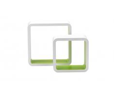 King Home m1105002/B Set 2 Stück Regal Quadra abgerundet in MDF zweifarbig, Weiß/Grün, 26 26H 20 x 10 x 20h, 26X10X26H 20X10X20H