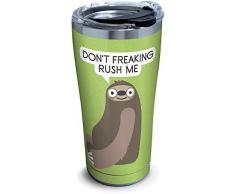 Tervis 1316130 David Olenick – Dont Rush Me Faultier Isolierbecher mit Wickel und Deckel, 473 ml, Tritan transparent Clear and Black Lid 20 oz - Stainless Steel silber