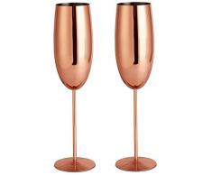 VonShef Gold Champagnergläser, bruchsicherer Edelstahl, 2 Stück, gebürstetes Gold mit Geschenkbox kupfer